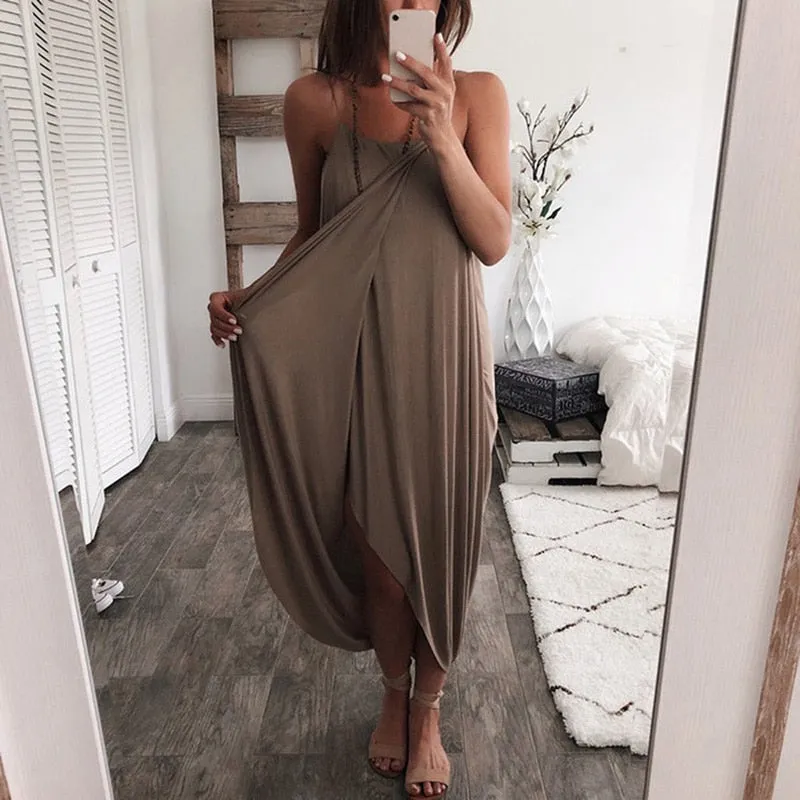 Airy Asymmetrical Sleeveless Maxi Dress