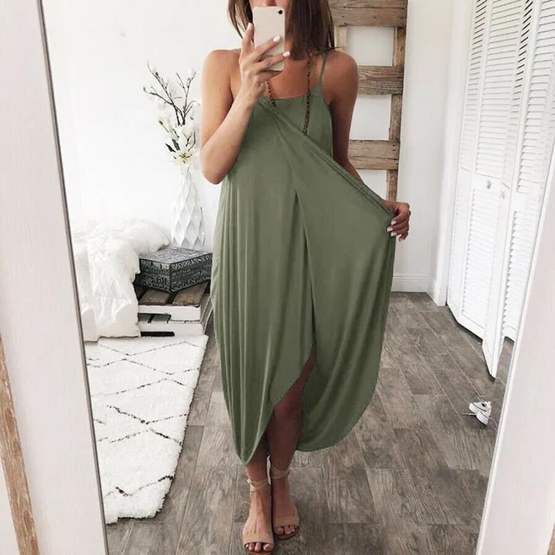 Airy Asymmetrical Sleeveless Maxi Dress