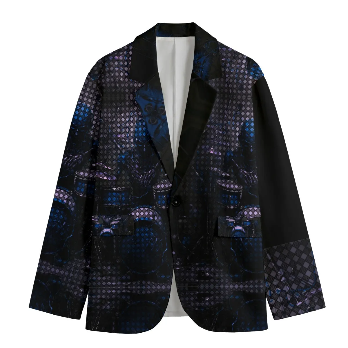 All-Over Print Men's Casual Flat Lapel Collar Blazer | 245GSM Cotton drummer print