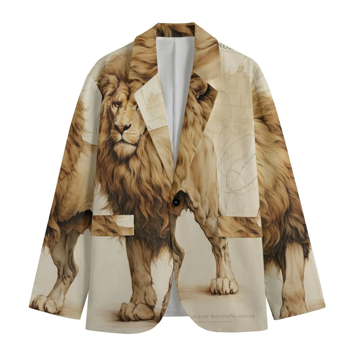 All-Over Print Men's Casual Flat Lapel Collar Blazer | 245GSM Cotton/lion