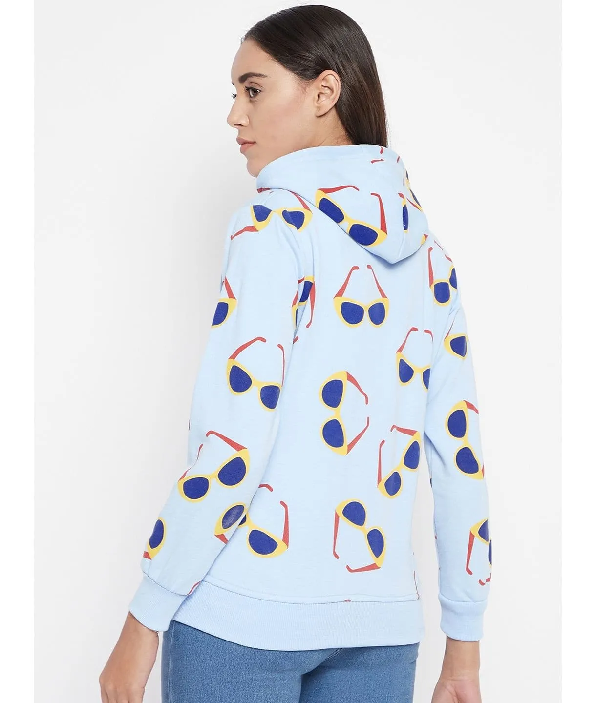 Avocado Print Cotton Zippered Hoodie with Pockets