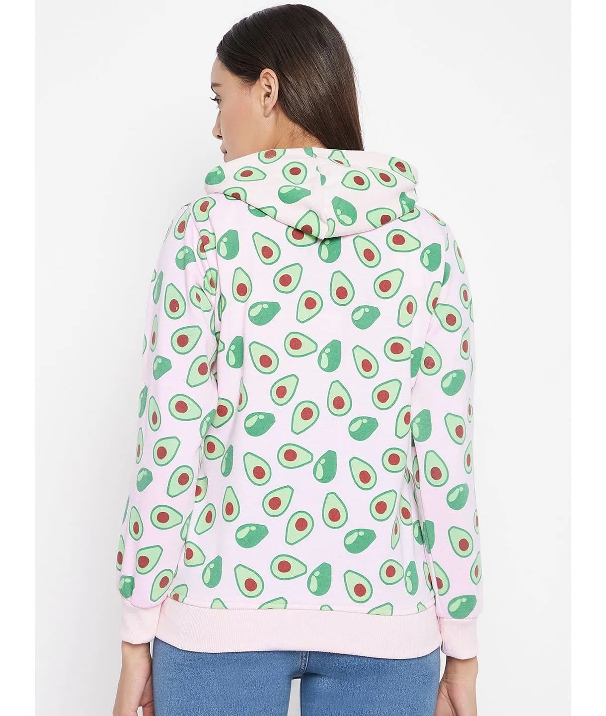 Banana Print Cotton Zippered Hoodie with Pockets