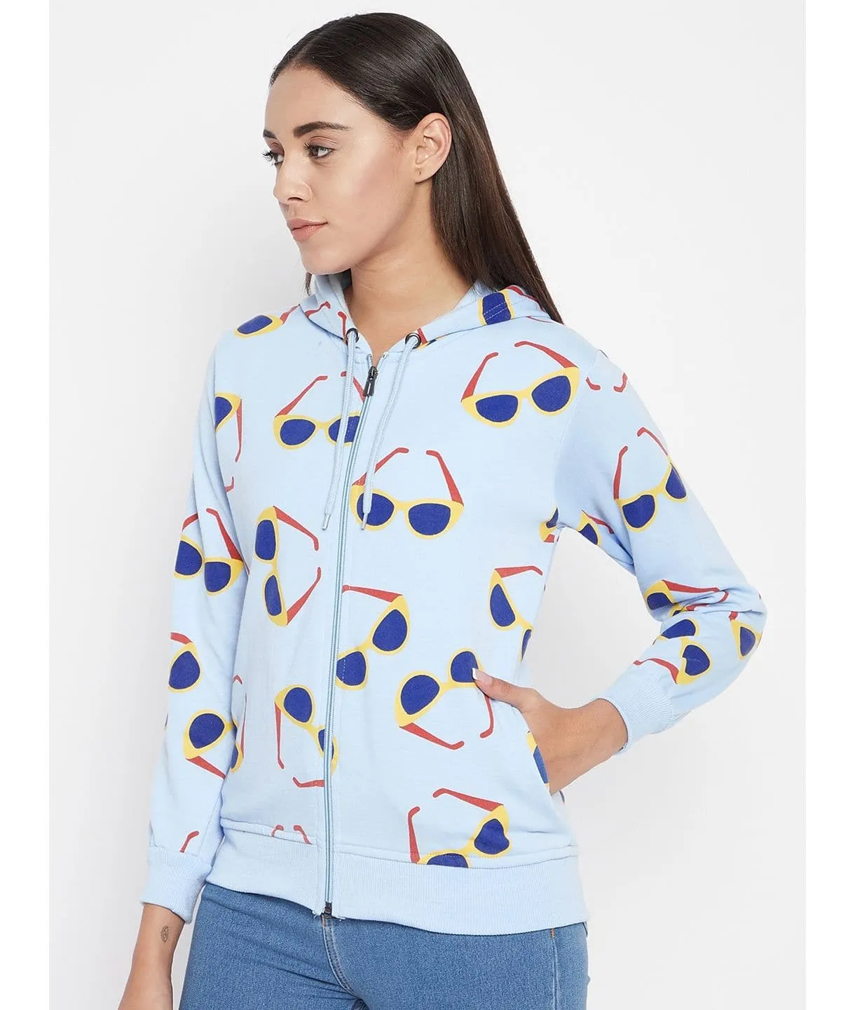 Banana Print Cotton Zippered Hoodie with Pockets