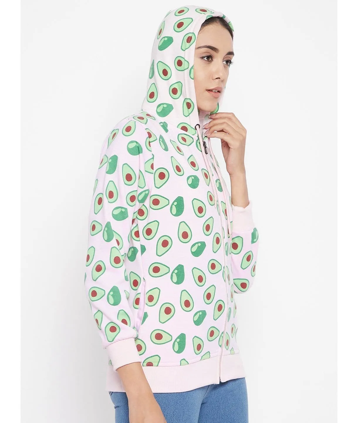 Banana Print Cotton Zippered Hoodie with Pockets