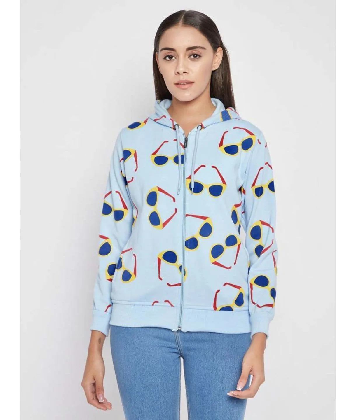 Banana Print Cotton Zippered Hoodie with Pockets