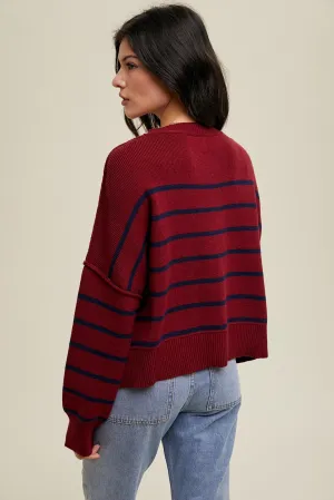 Constance Cropped Striped Sweater - Wine/Navy