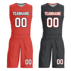 Custom Red Black Classic Style Reversible Basketball Uniform Personalized COOLMAX BBJR-D017038