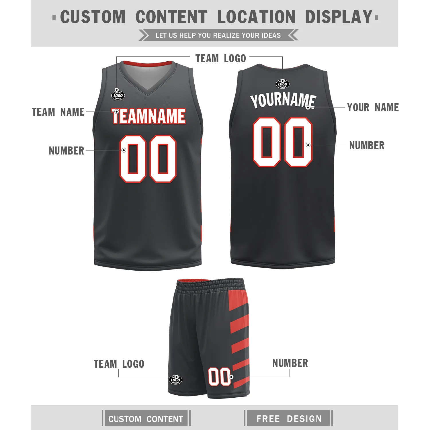 Custom Red Black Classic Style Reversible Basketball Uniform Personalized COOLMAX BBJR-D017038