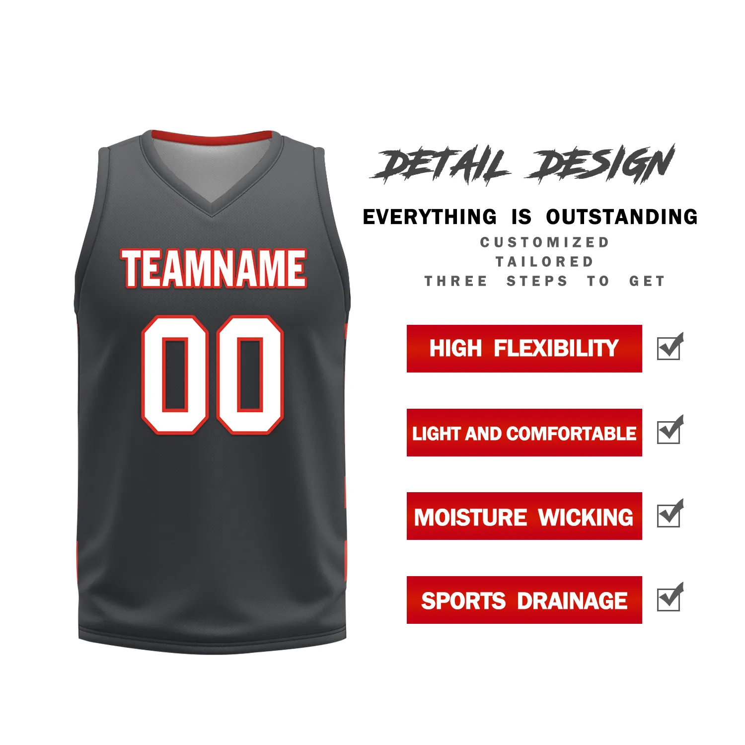 Custom Red Black Classic Style Reversible Basketball Uniform Personalized COOLMAX BBJR-D017038