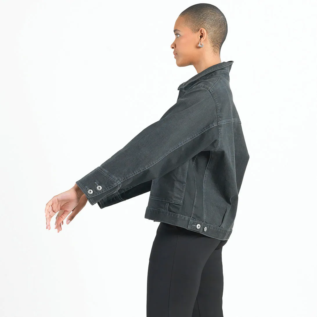 Denim Stretch - Button Closure Pocket Jacket - Black - Final Sale!