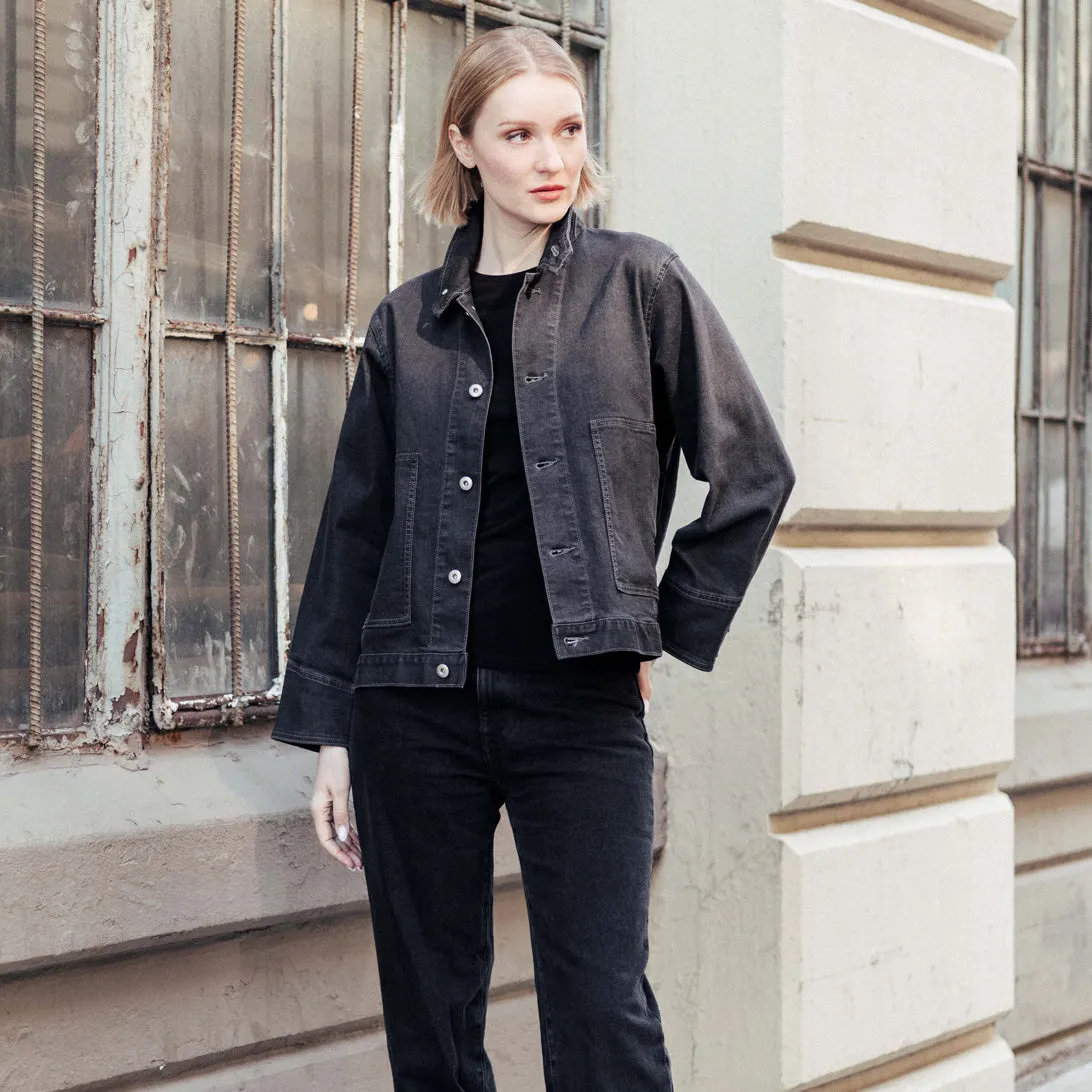 Denim Stretch - Button Closure Pocket Jacket - Black - Final Sale!