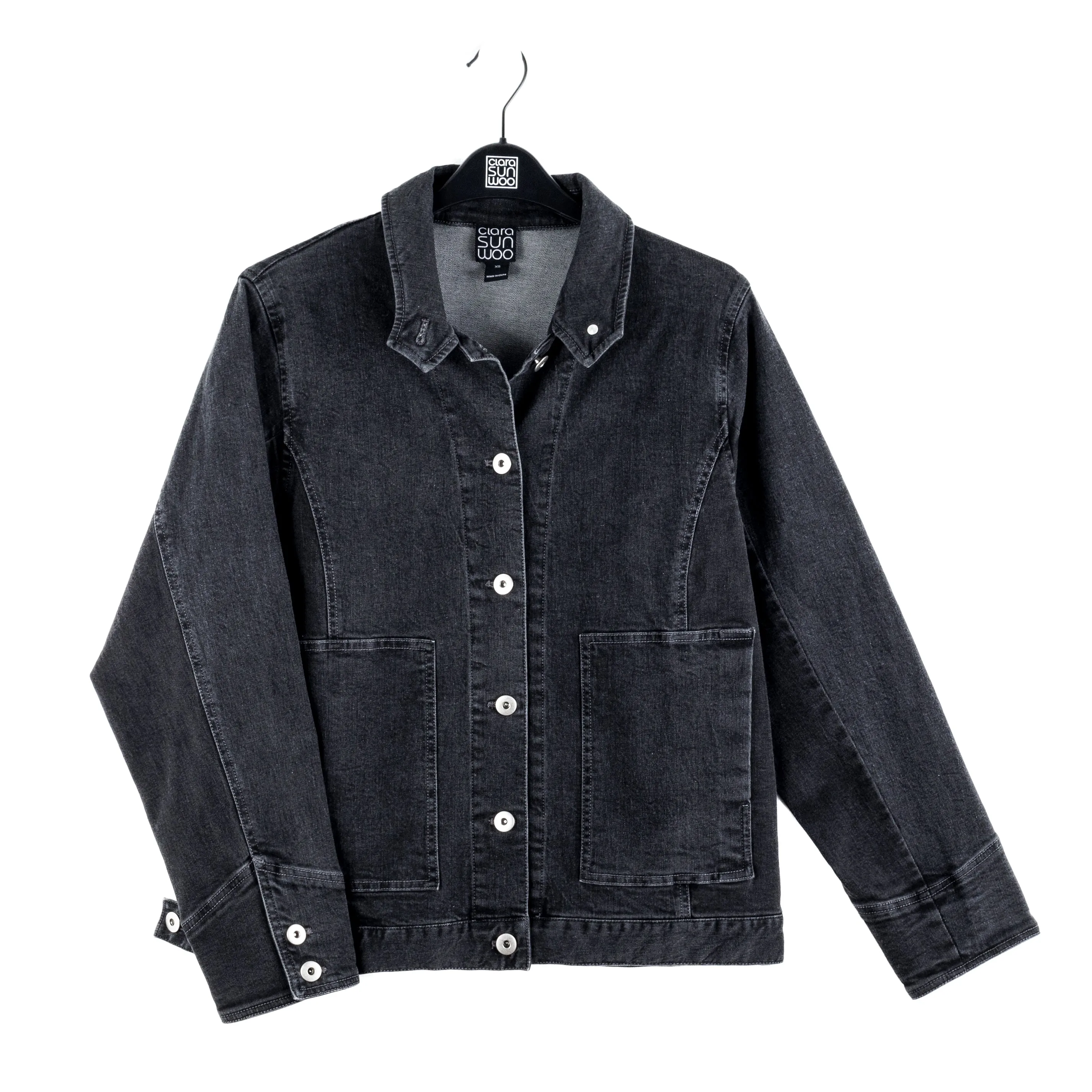 Denim Stretch - Button Closure Pocket Jacket - Black - Final Sale!