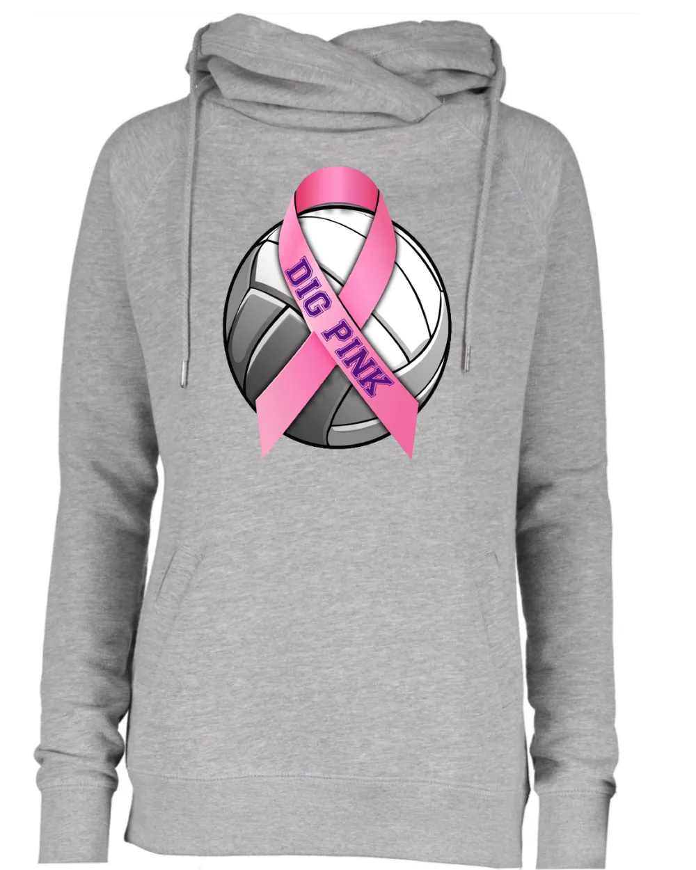 Dig Pink Volleyball Pink Out Breast Cancer Awareness Women's Cowl Double Hood Top