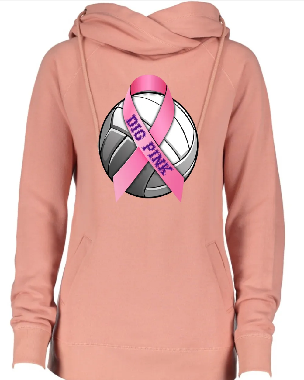 Dig Pink Volleyball Pink Out Breast Cancer Awareness Women's Cowl Double Hood Top