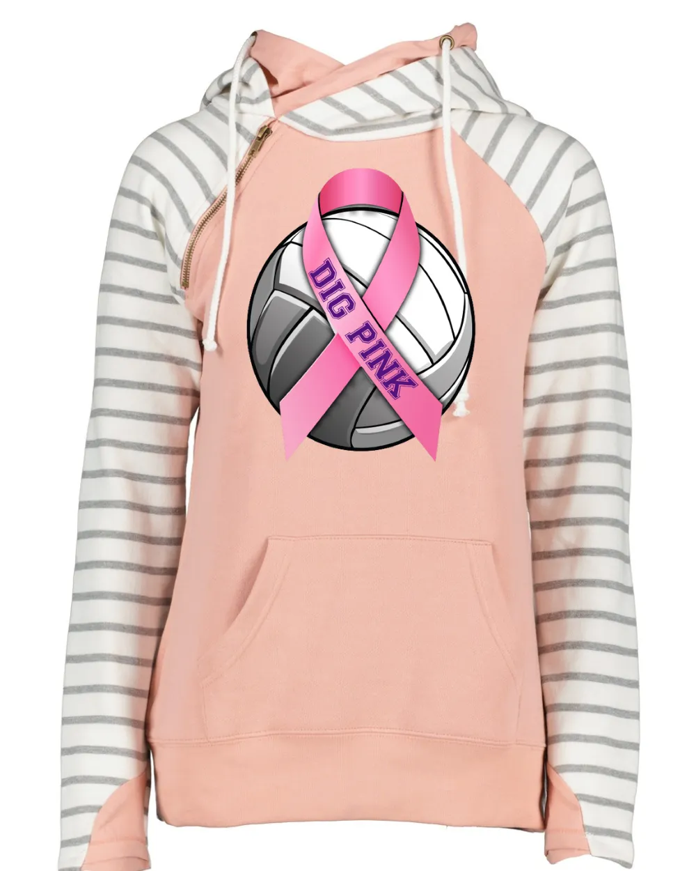 Dig Pink Volleyball Pink Out Breast Cancer Awareness Women's Cowl Double Hood Top