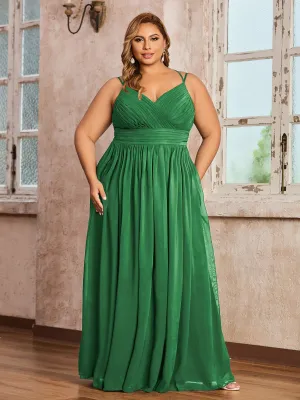 Double Straps Chiffon Dresses with Sweetheart Emerald Plus Size