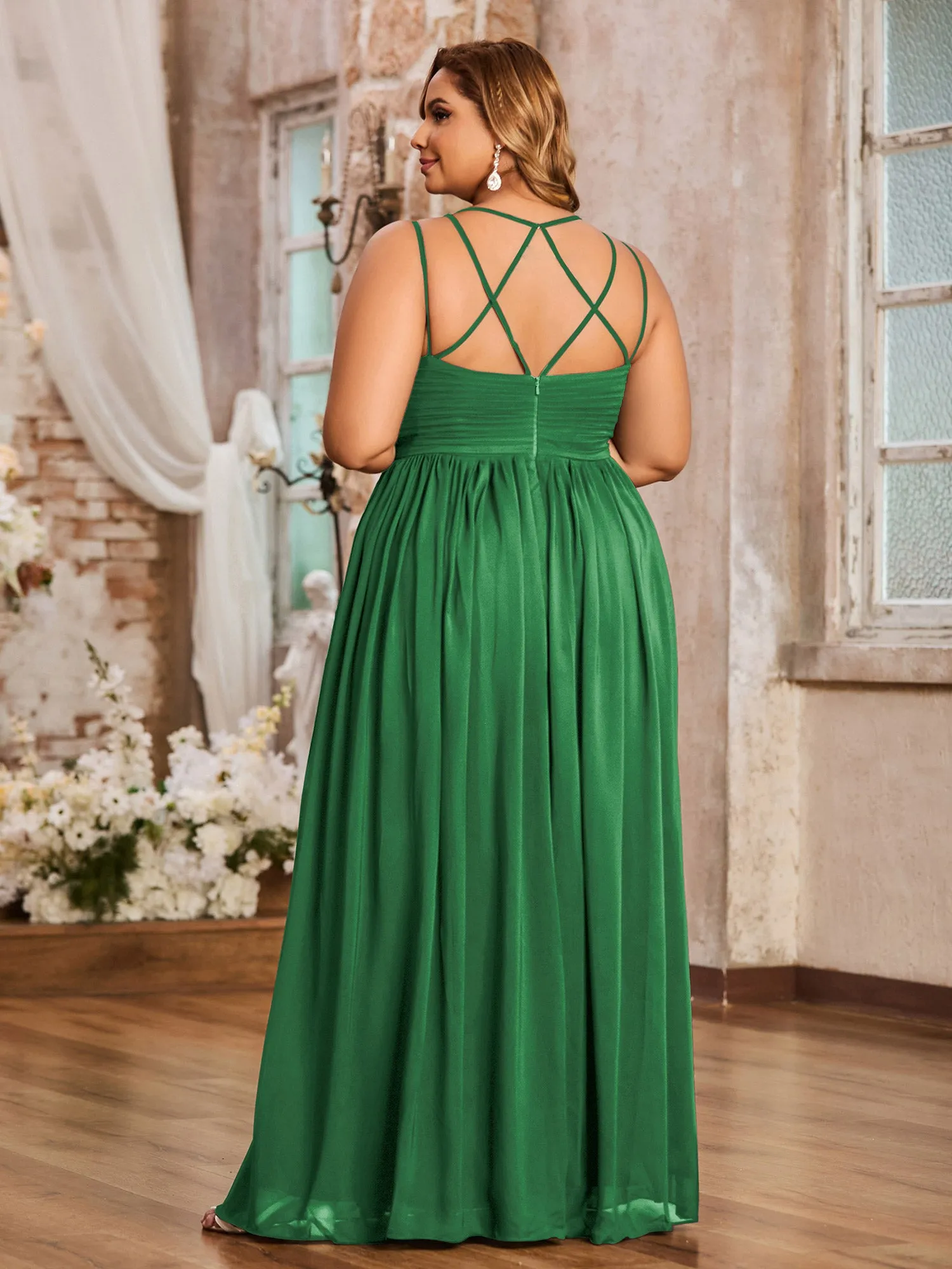 Double Straps Chiffon Dresses with Sweetheart Emerald Plus Size