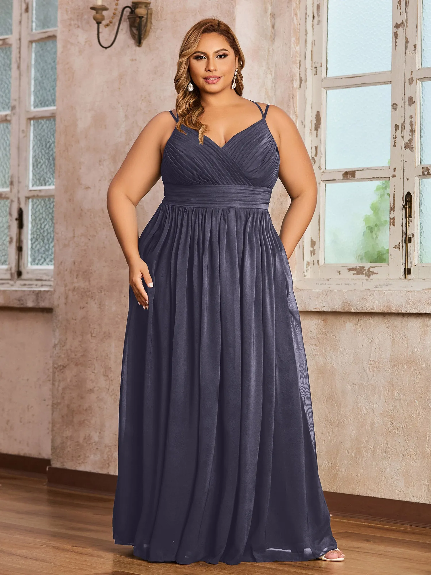 Double Straps Chiffon Dresses with Sweetheart Stormy Plus Size