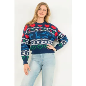 Fun Pattern Knit Crew Neck Sweater