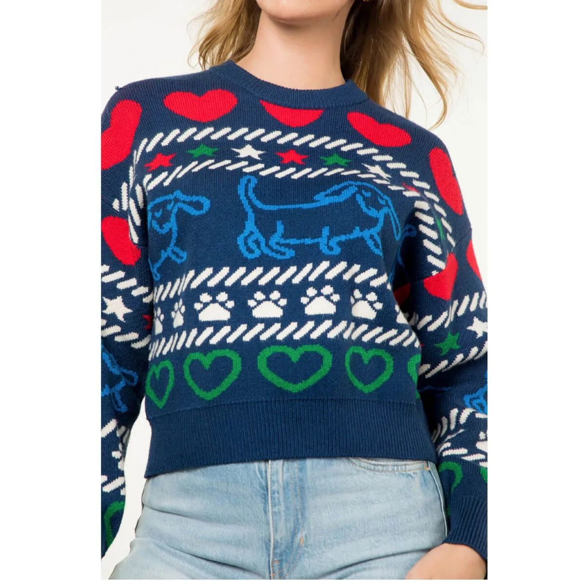 Fun Pattern Knit Crew Neck Sweater