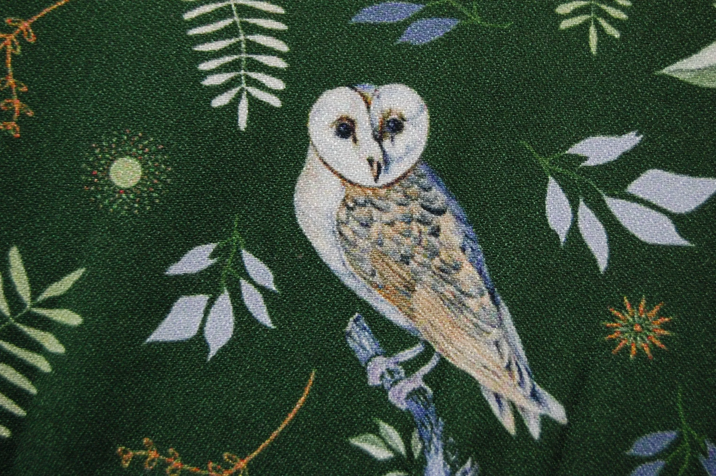 Green Owl Print Spun Fabric