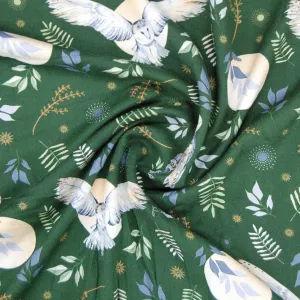 Green Owl Print Spun Fabric