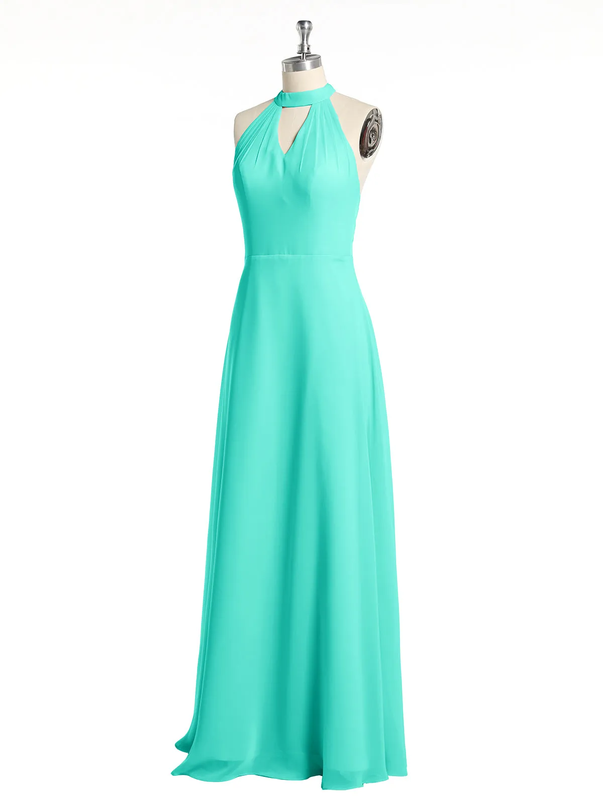 Halter Chiffon Long Bridesmaid Gowns with Low Back-Spa