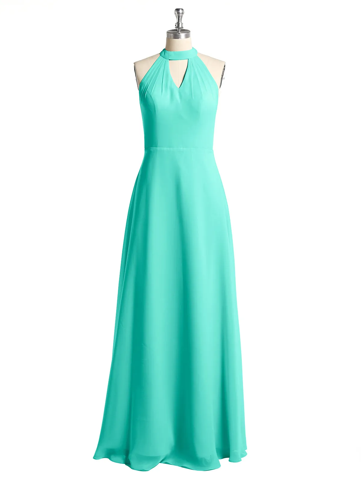 Halter Chiffon Long Bridesmaid Gowns with Low Back-Spa