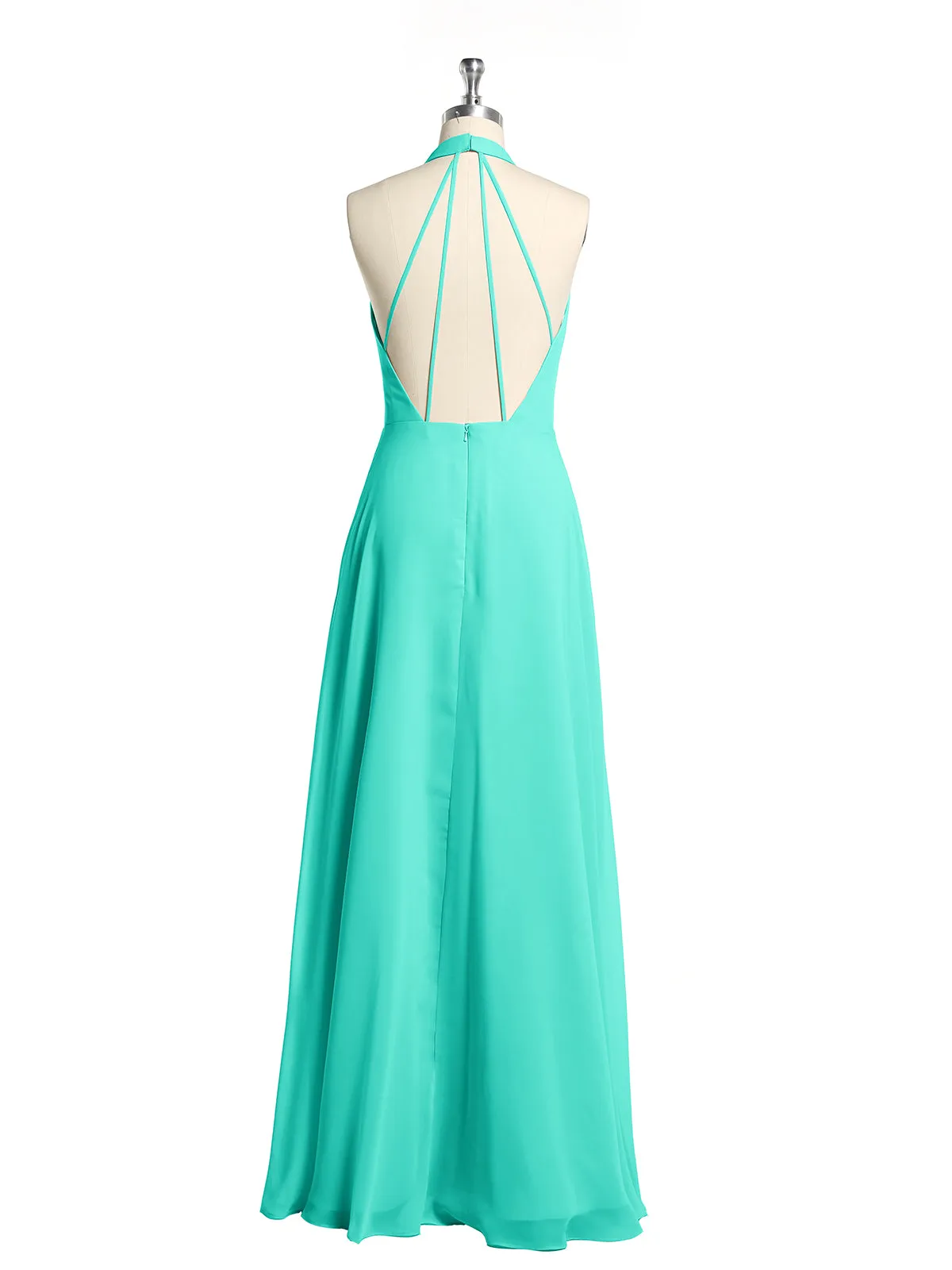 Halter Chiffon Long Bridesmaid Gowns with Low Back-Spa