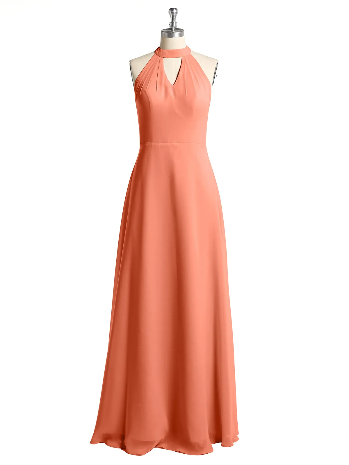 Halter Chiffon Long Bridesmaid Gowns with Low Back-Sunset