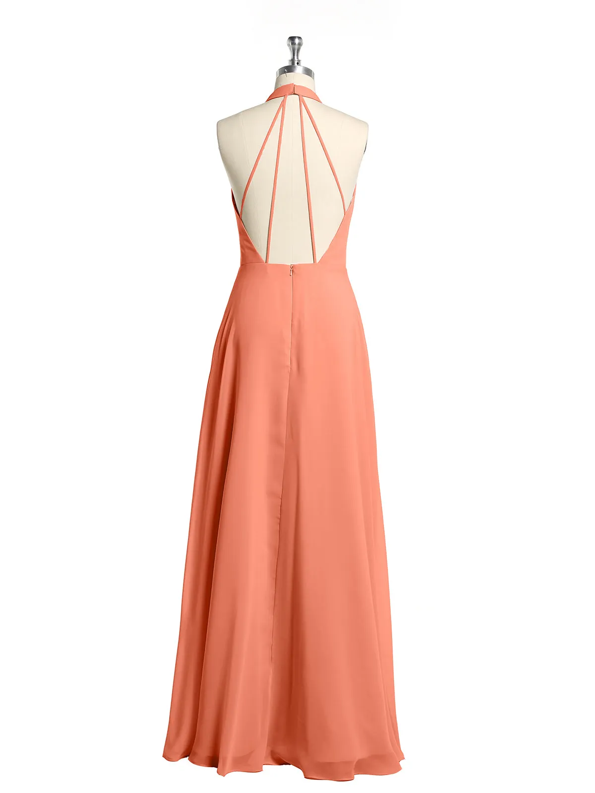 Halter Chiffon Long Bridesmaid Gowns with Low Back-Sunset