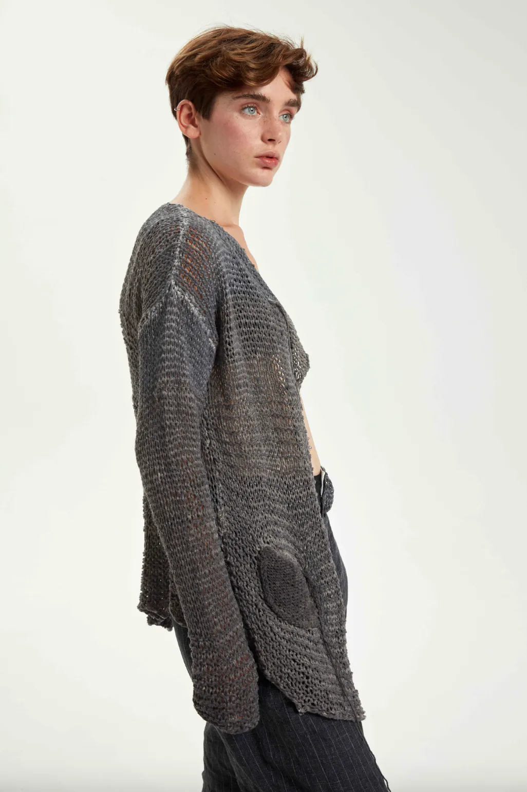 Hand Knitted Cotton Cardigan - Original Anthracite