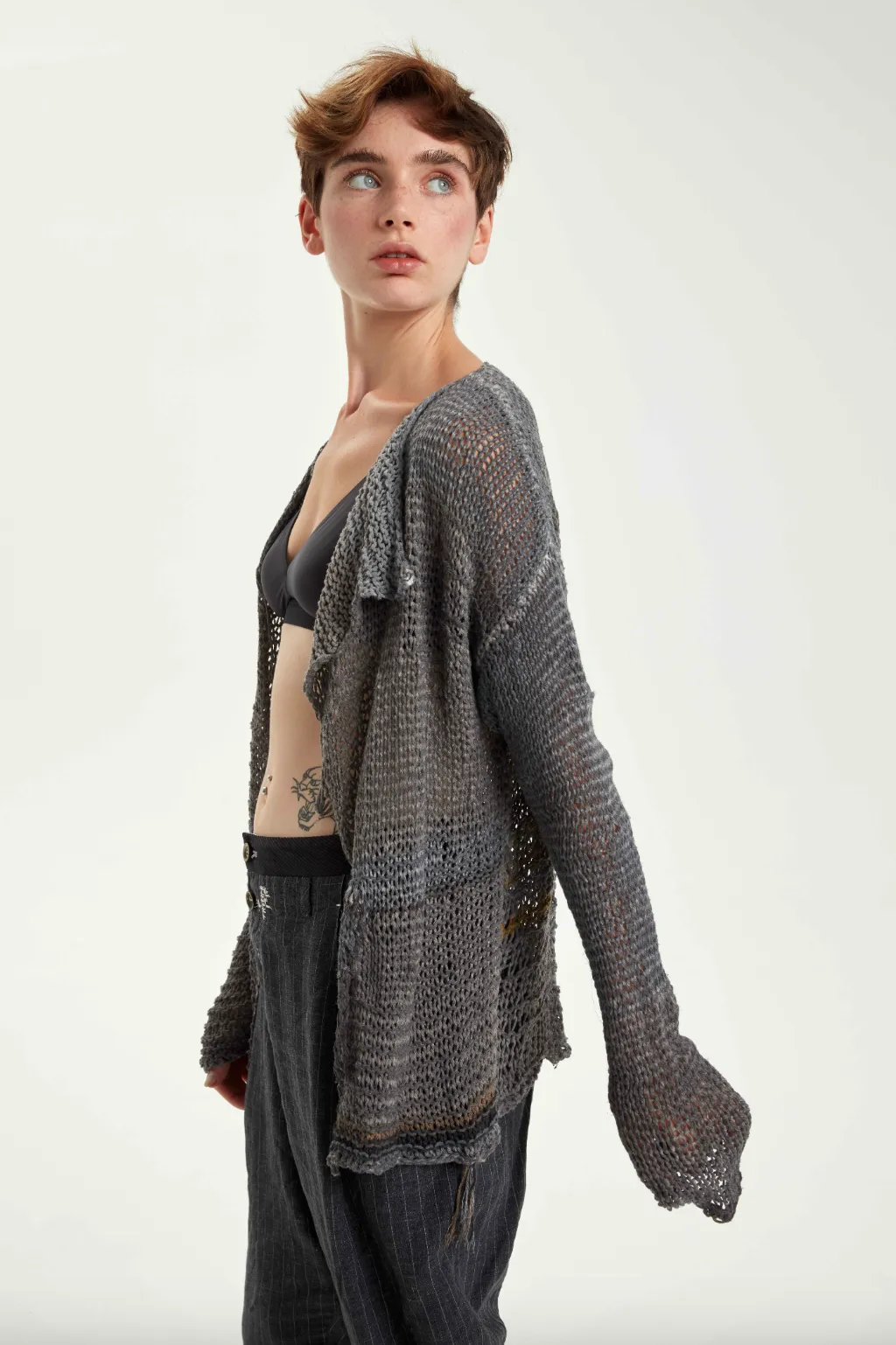 Hand Knitted Cotton Cardigan - Original Anthracite