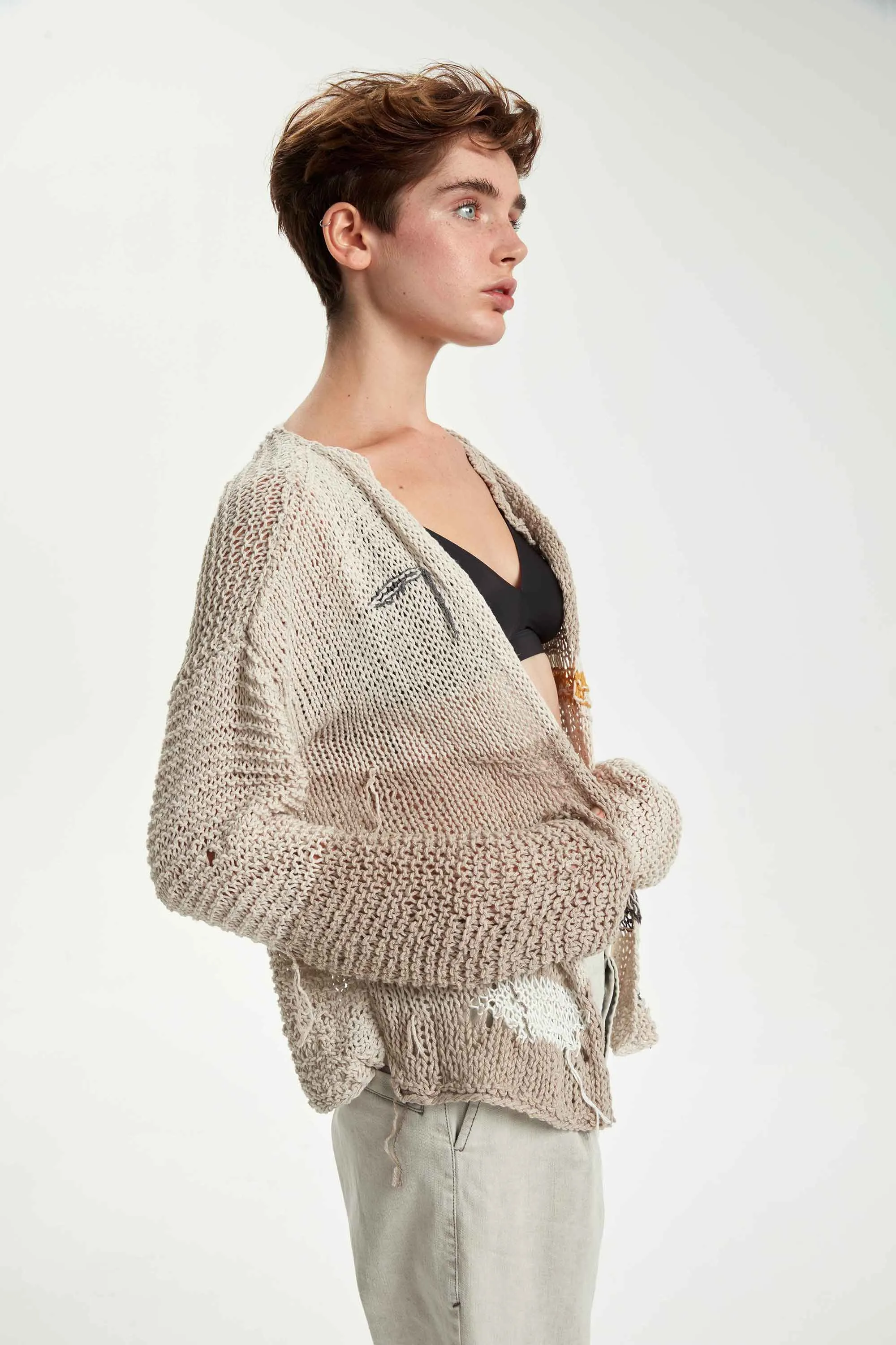 Hand Knitted Cotton Cardigan - Original Light Beige