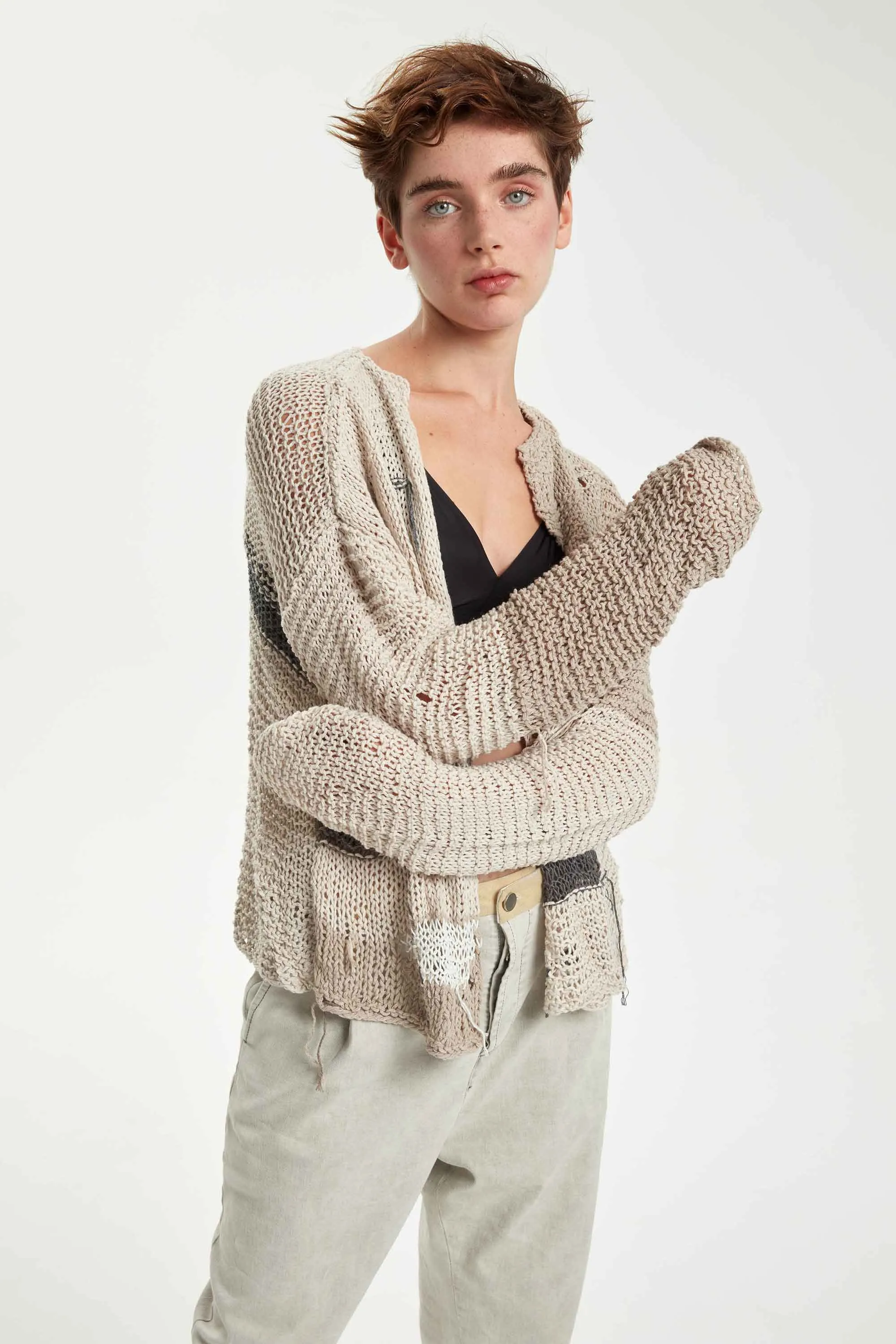 Hand Knitted Cotton Cardigan - Original Light Beige