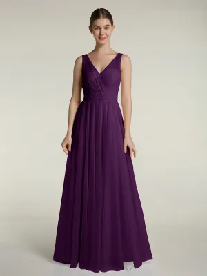 Illusion V-neck Tulle Long Dresses-Grape Plus Size