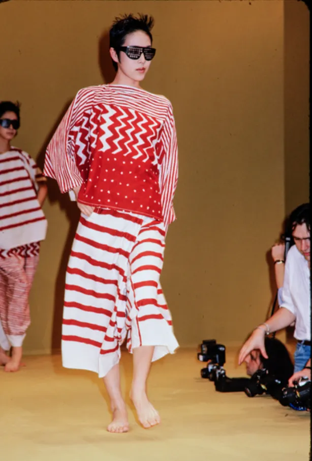 Issey Miyake Vintage SS 1985 Phenomenal Red and White Shibori Print Dress