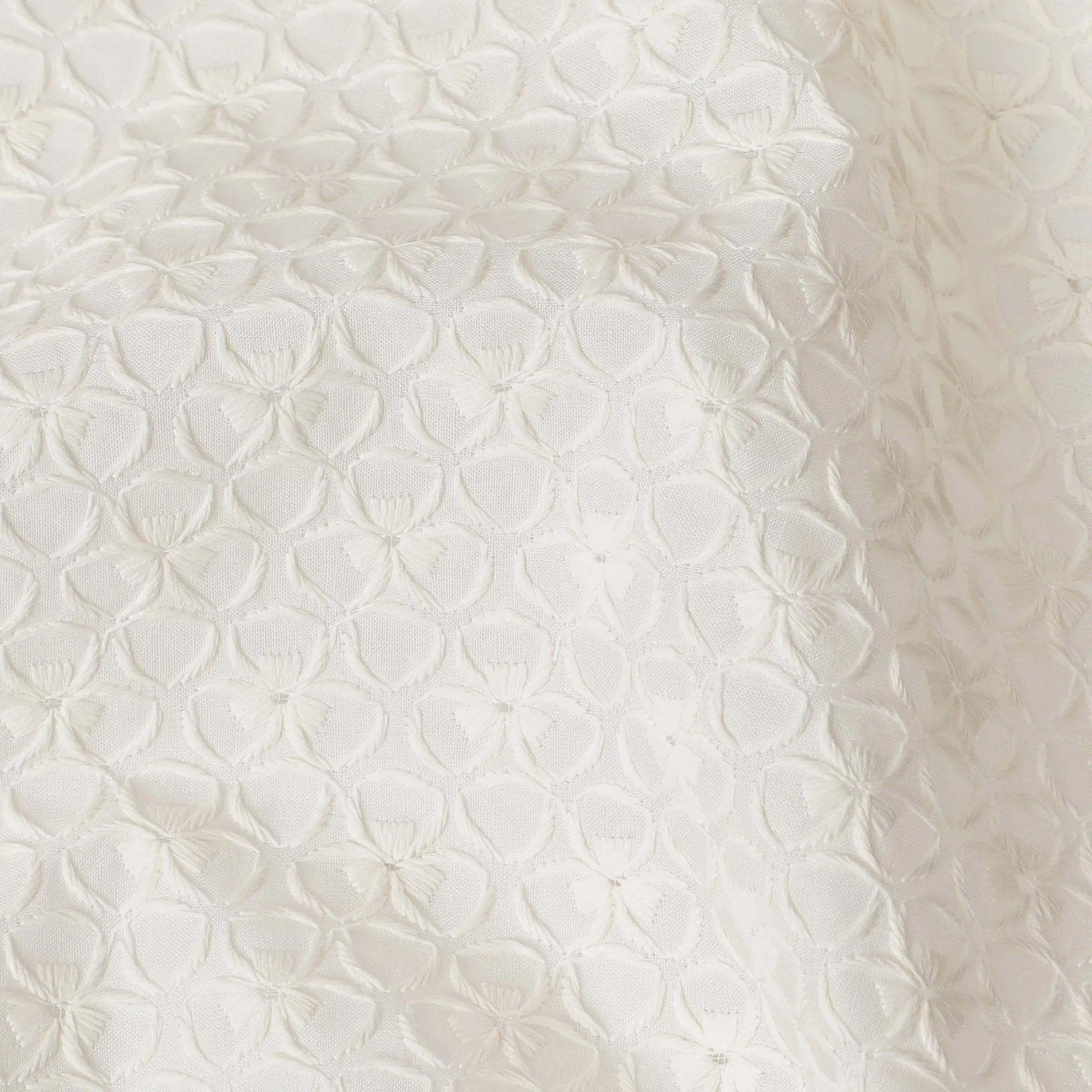 Ivory White Cotton Voile Fabric with Embroidered Floral Pattern, 110 cm Width-D20116