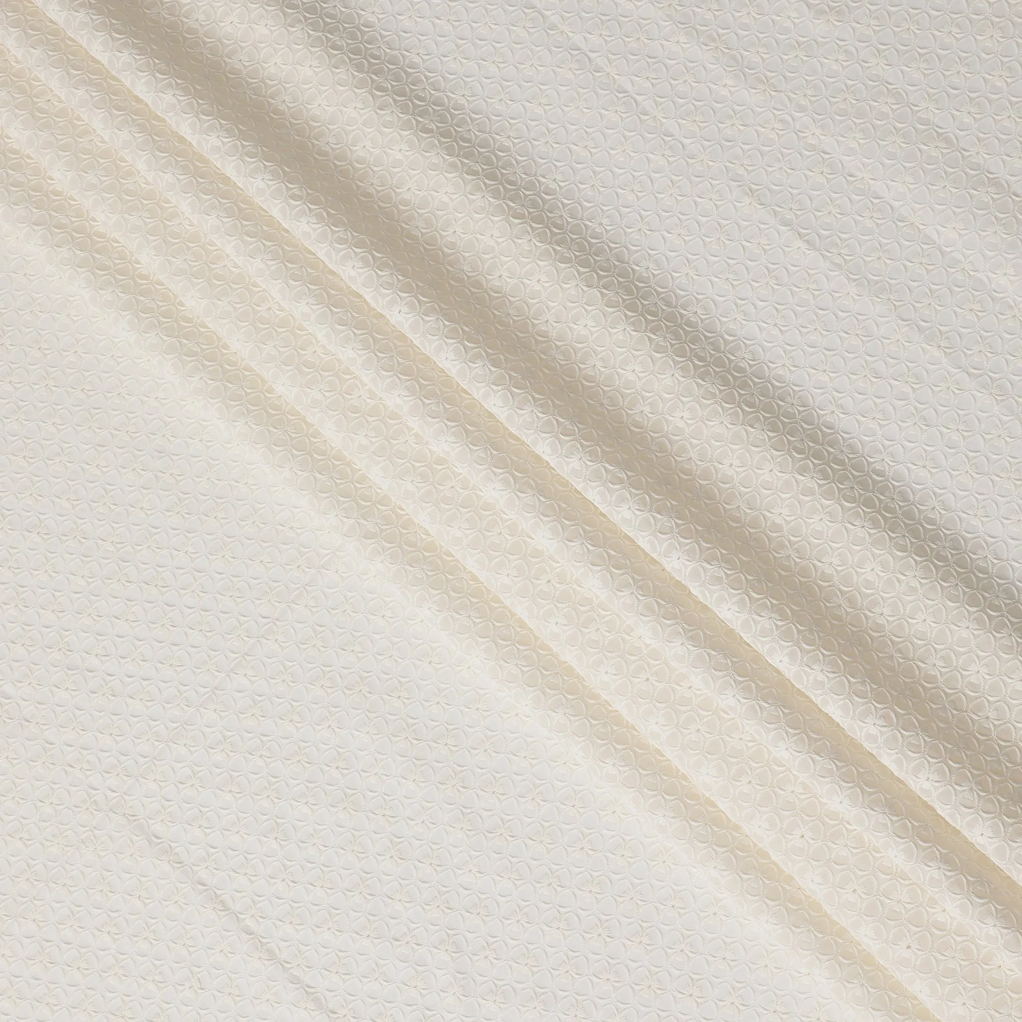 Ivory White Cotton Voile Fabric with Embroidered Floral Pattern, 110 cm Width-D20116