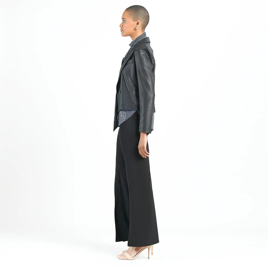 Liquid Leather™ Cropped Tuxedo Blazer - Black - Limited Sizes!