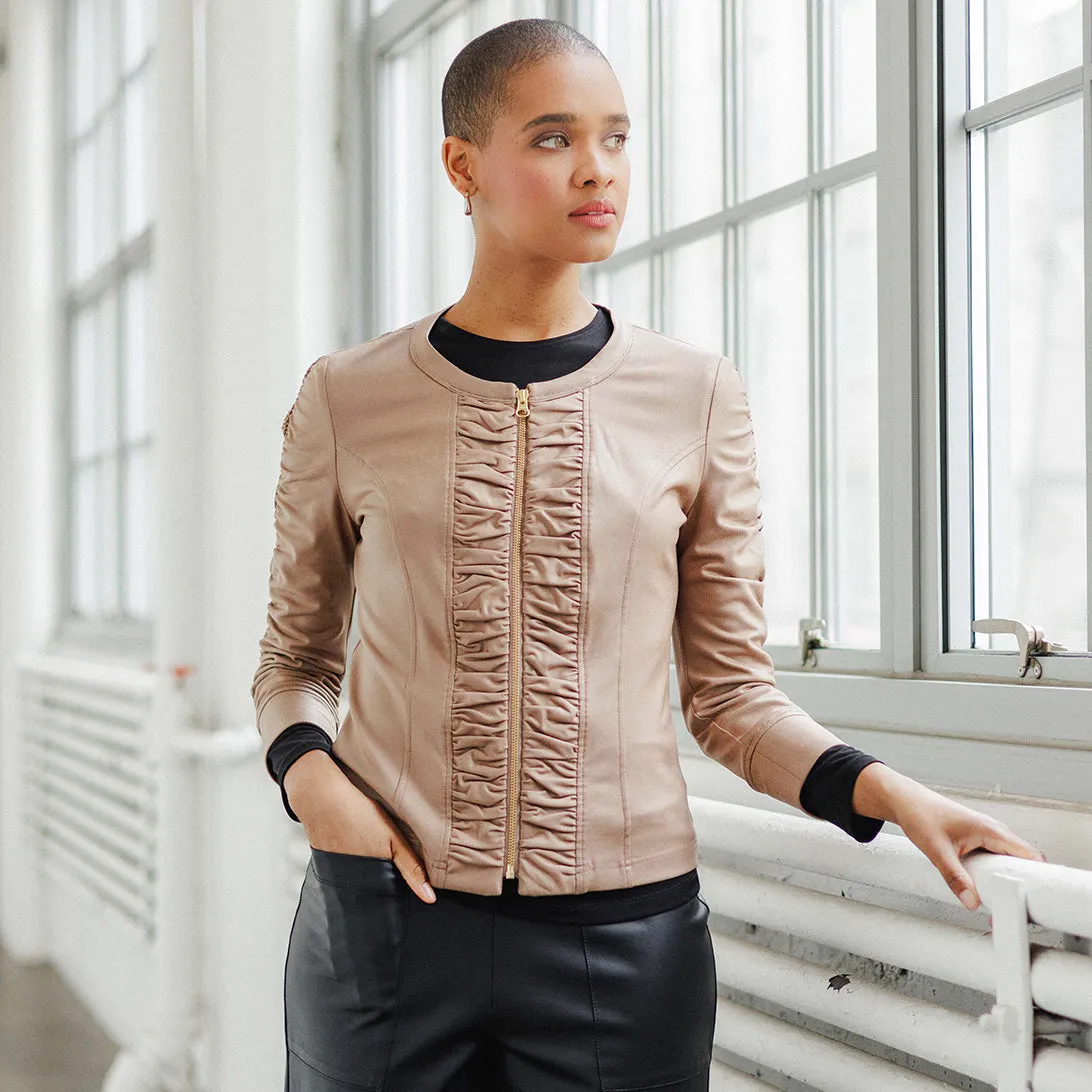 Liquid Leather™ Ruched Detail Jacket - Taupe