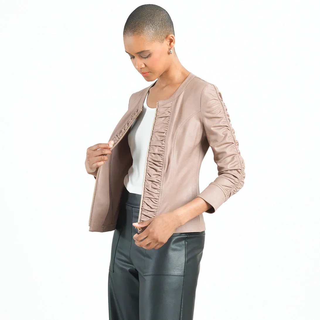 Liquid Leather™ Ruched Detail Jacket - Taupe