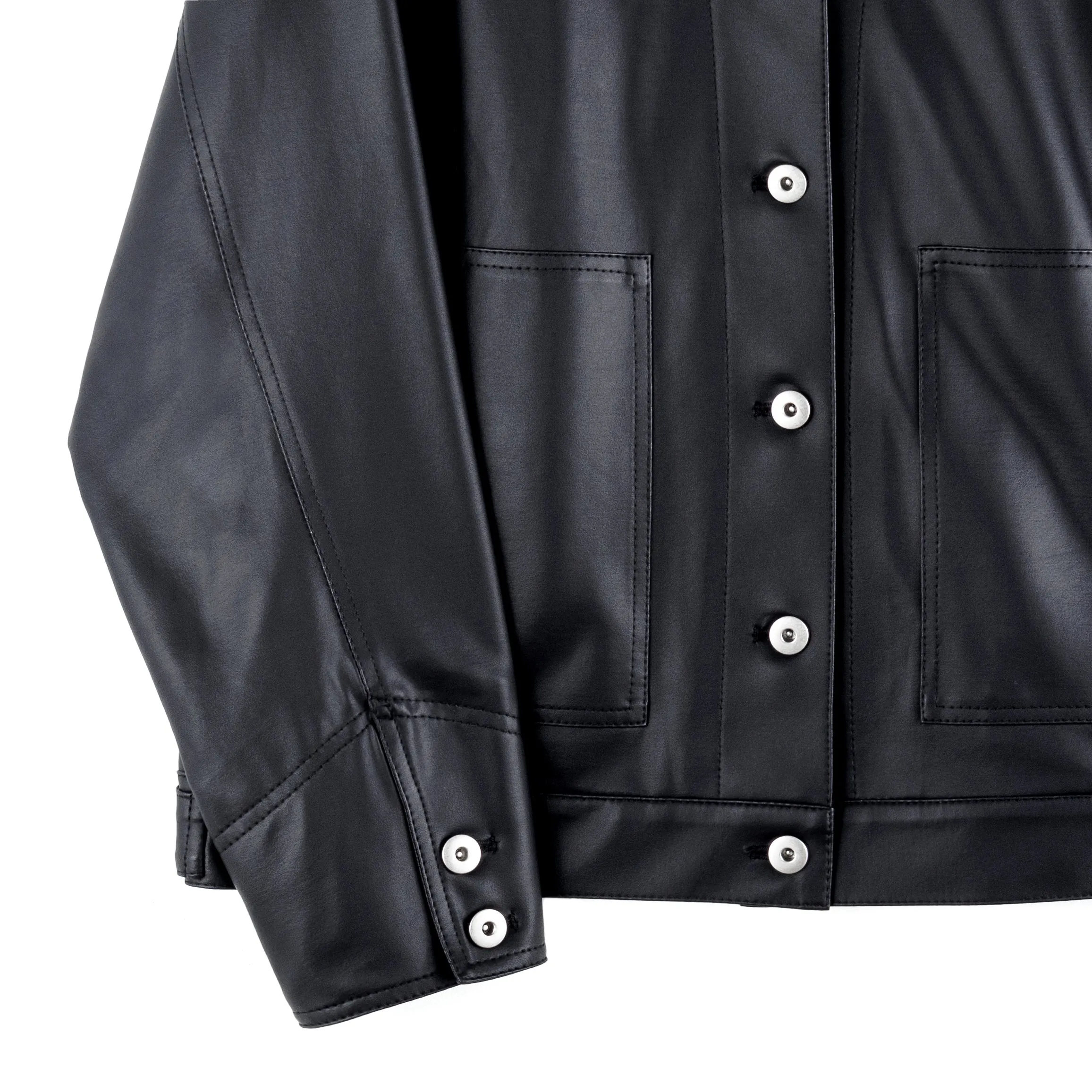 Liquid Leather™ Sheen Button Closure Pocket Jacket - Black