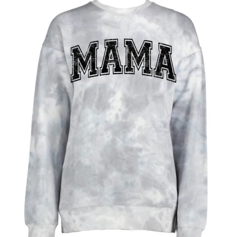 Mama Grey Marble Distressed Wording Crewneck Sweater Mothers Day Top