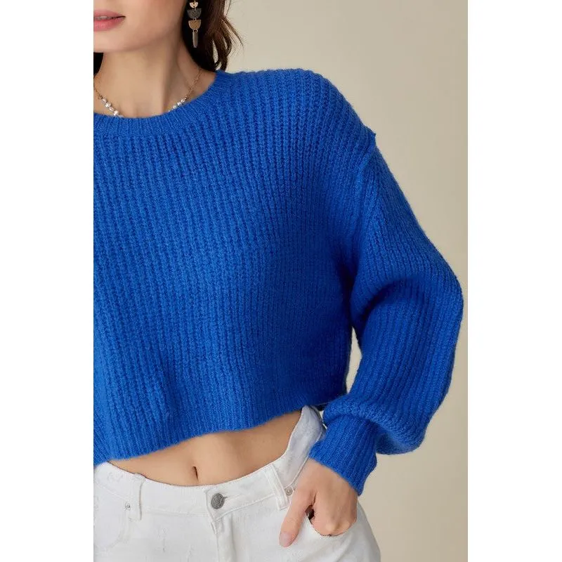 MUSTARD SEED Round Neck Crop Sweater Top