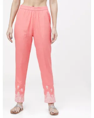 Pink Cotton Relaxed Fit Pants