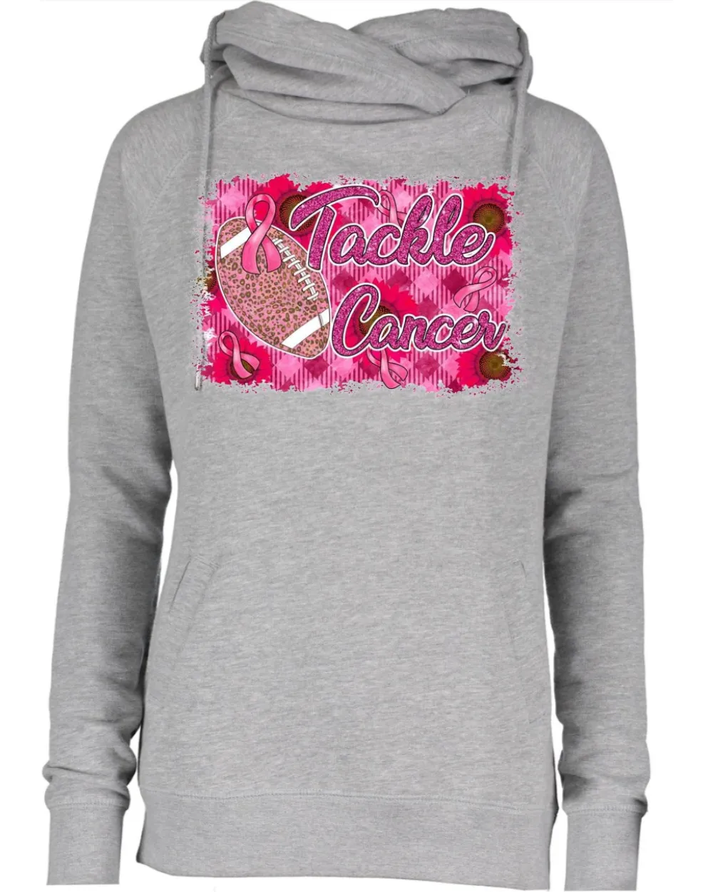 Pink Out Tackle Cancer Pink Background Football Cowl Double Hood Top