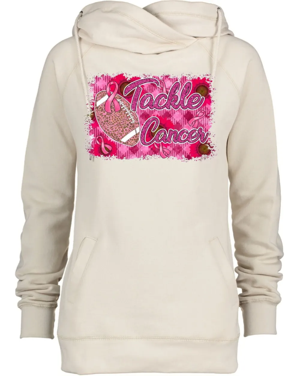 Pink Out Tackle Cancer Pink Background Football Cowl Double Hood Top