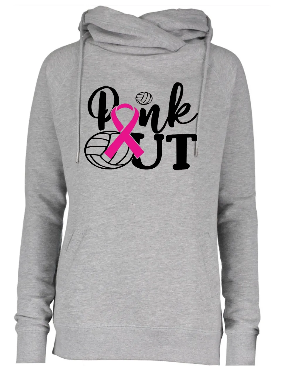 Pink Out Volleyball Pink Out Breast Cancer Awareness Women's Cowl Double Hood Top