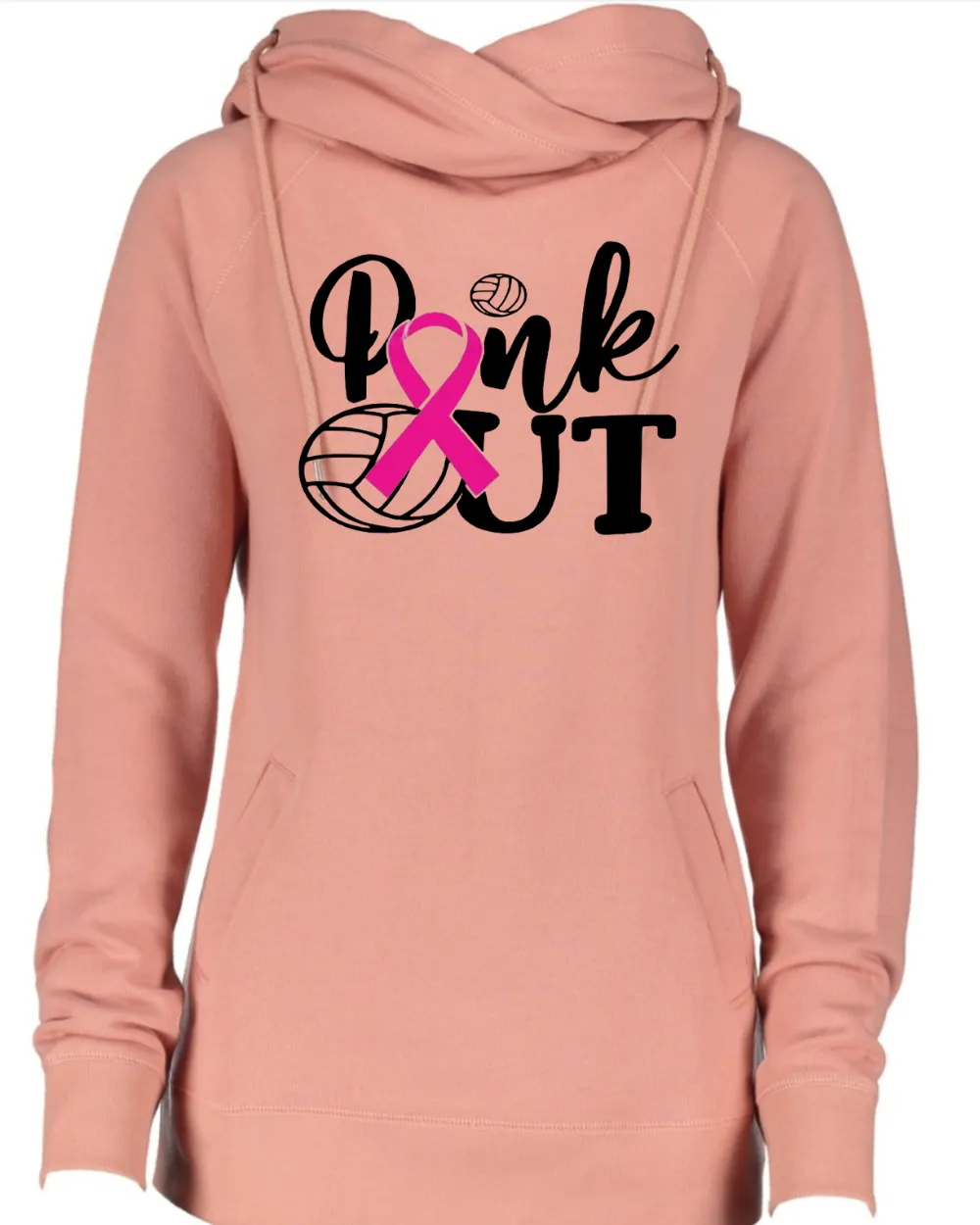 Pink Out Volleyball Pink Out Breast Cancer Awareness Women's Cowl Double Hood Top